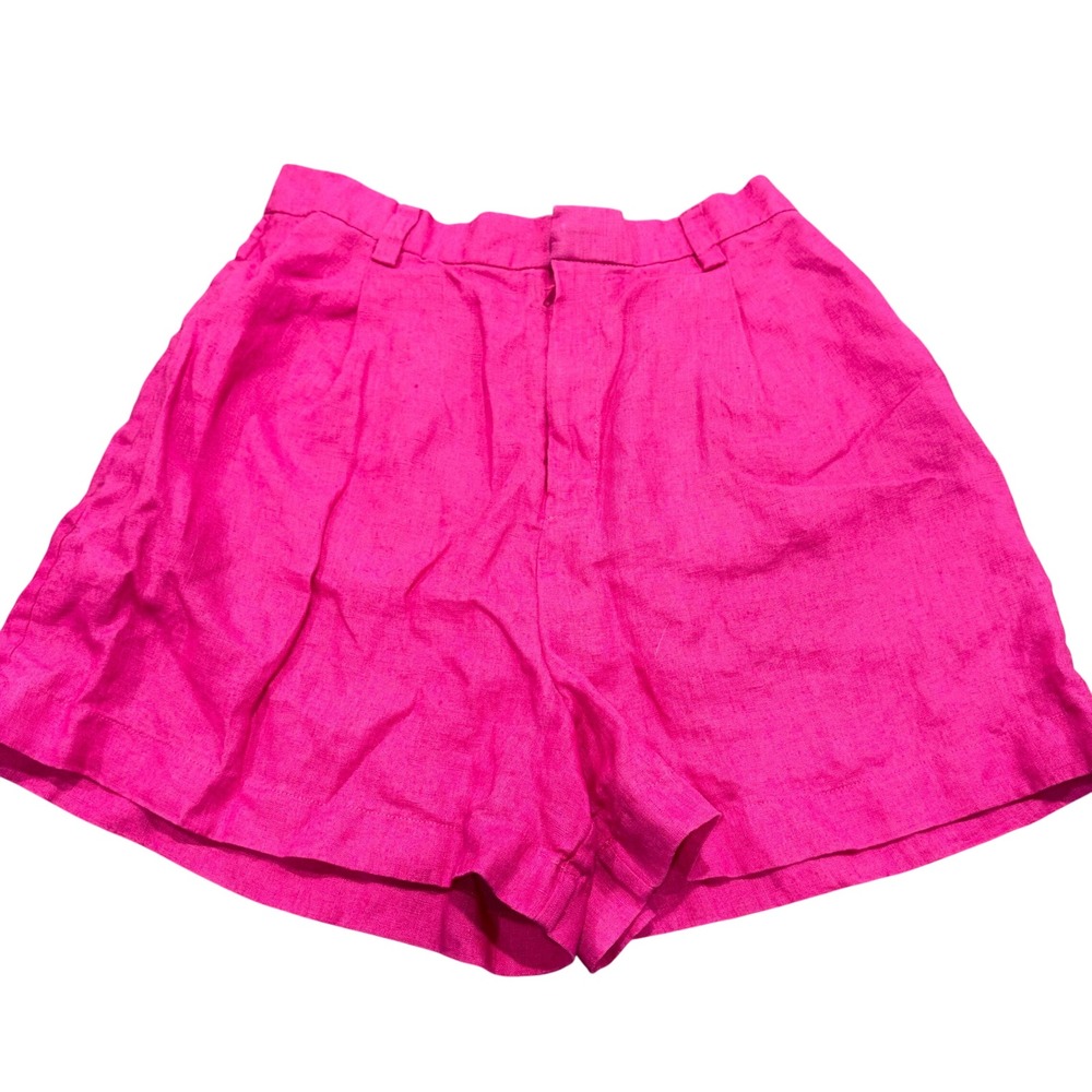 Linen Shorts Womens XS Pink Pleated High Waist Elastic Back Unbranded